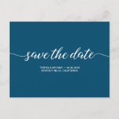 Eenvoudig script Navy Blue bruiloft Save the Date Briefkaart (Voorkant)