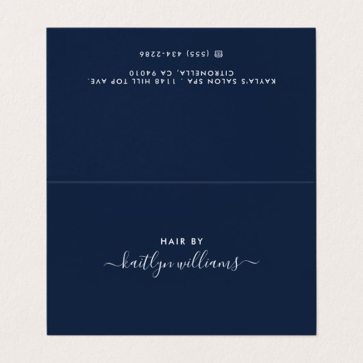 Eenvoudig script, Navy Blue & White Appointcard Visitekaartje (Buitenkant ongevouwen)