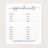 Eenvoudig script, Navy Blue & White Appointcard Visitekaartje (Binnenkant ongevouwen)