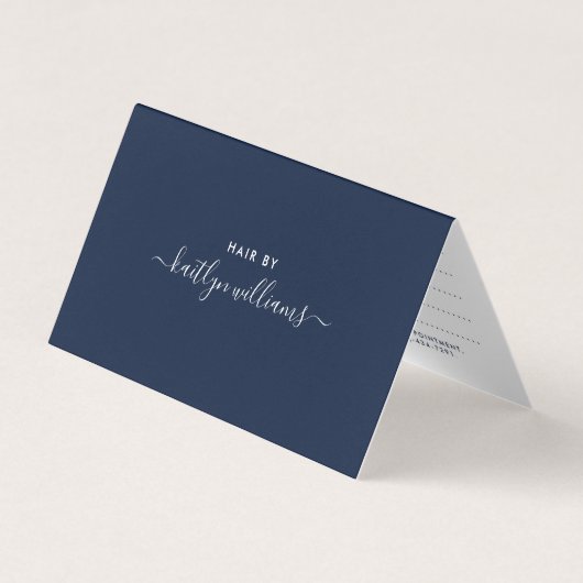 Eenvoudig script, Navy Blue & White Appointcard Visitekaartje (Voorkant)