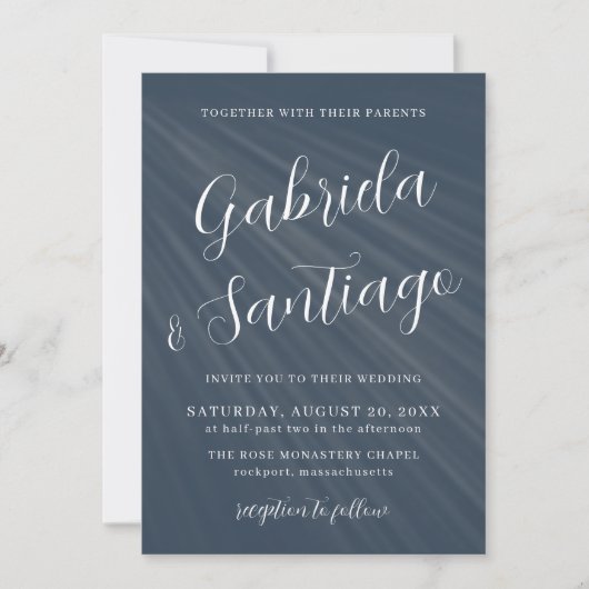 Eenvoudig Script Navy Blue White Wedding Kaart (Voorkant)