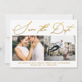 Eenvoudig script nep goud twee foto modern save the date (Voorkant)
