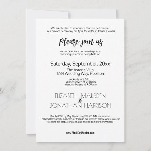 Eenvoudig script Net gehuwde website RSVP-ontvangs Kaart (Achterkant)