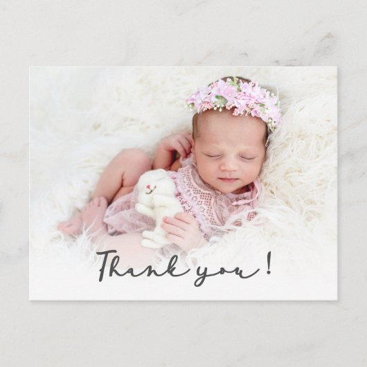 Eenvoudig script Newborn Baby Foto Dank u Briefkaart (Voorkant)