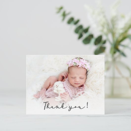 Eenvoudig script Newborn Baby Foto Dank u Briefkaart (Staand voorkant)