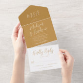 Eenvoudig script Ochre Wedding All In One Uitnodiging (Afscheurbaar)