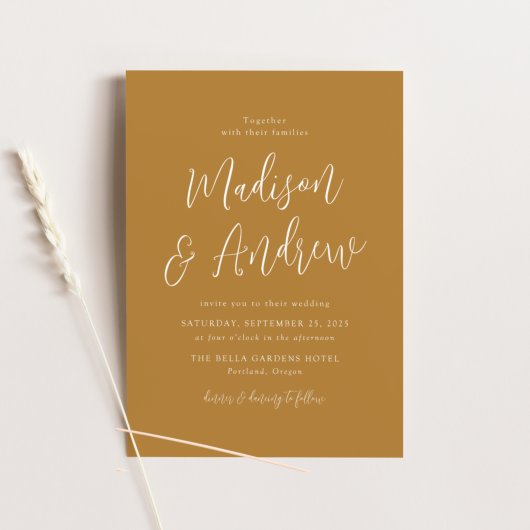 Eenvoudig script Ochre Wedding Kaart