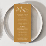 Eenvoudig script Ochre Wedding Menu<br><div class="desc">Eenvoudig trouwmenu met "Menu" dat in een wit script met een andere achtergrond wordt weergegeven. Pas het menu van de ochre bruiloft aan door uw namen,  trouwdatum,  en menuinformatie toe te voegen. Ontworpen om met ons Eenvoudige collectie van de bruiloft van het Manuscript te coördineren.</div>