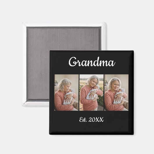 Eenvoudig Script Oma Gegr. 3 Foto Jaar Magneet (Voorkant / Achterkant)