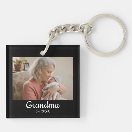 Eenvoudig Script Oma Geschat Jaar Zwart Sleutelhanger (Achterkant)