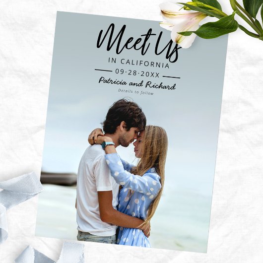 Eenvoudig script Ontmoet ons in Save The Date-foto Briefkaart