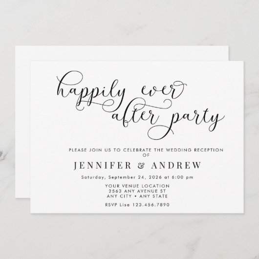 Eenvoudig script | Ontvangst bruiloft uitnodiging (Voorkant / Achterkant)