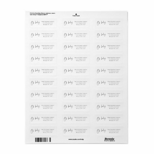 Eenvoudig script op Baby retouradres Etiket (Full Sheet)