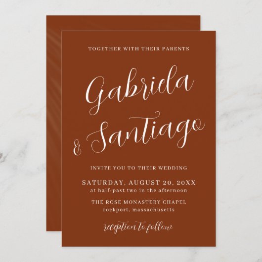 Eenvoudig script Oranje witbruiloft verbrand Kaart (Voorkant / Achterkant)