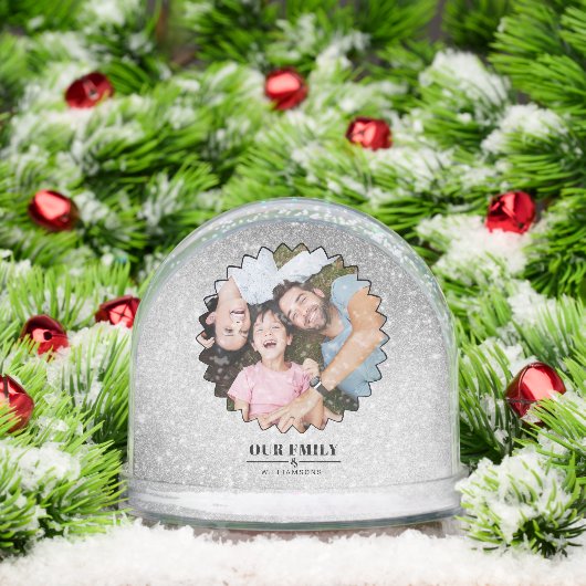 Eenvoudig script 'Our Family' Custom 2Photo Sneeuwbol (Kerstmis)