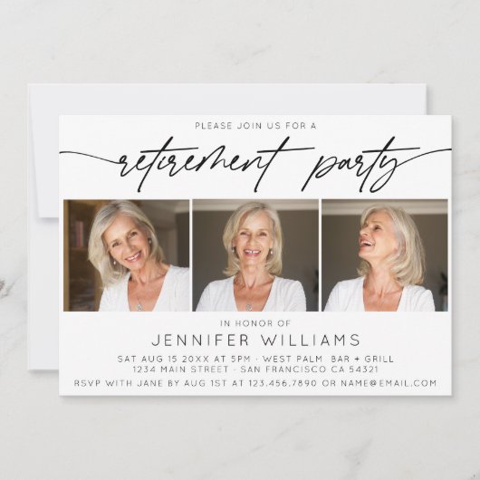 Eenvoudig Script Pensioen Party Fotocollage Kaart (Voorkant)