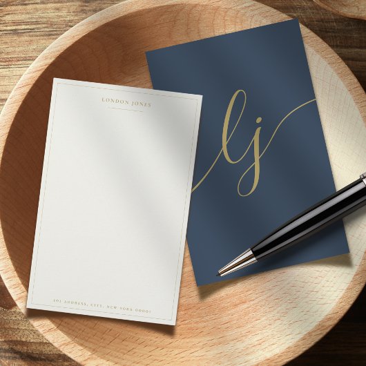 Eenvoudig Script Persoonlijk Briefpapier Navy Goud