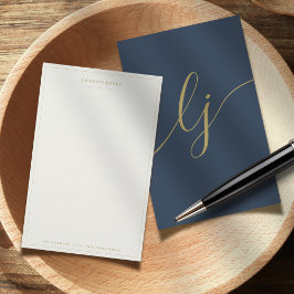Eenvoudig script Persoonlijk Stationery Navy Goud Briefpapier