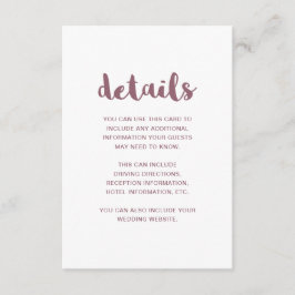 Eenvoudig Script Pink Wedding Guest Details Informatiekaartje