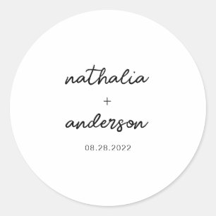 Eenvoudig Script Plain White Wedding Ronde Sticker