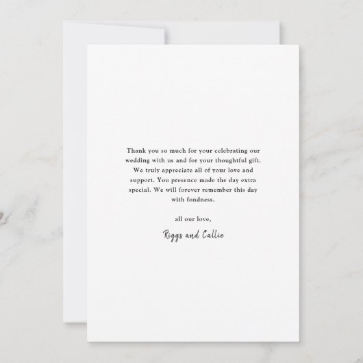 Eenvoudig Script Portret Fotobruiloft Bedankkaart (Achterkant)