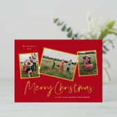 Eenvoudig script, pretkerst 3 Foto Collage Gold Folie Feestdagenkaart (Staand Voorkant)