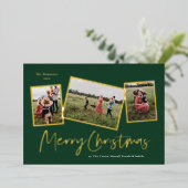 Eenvoudig script, pretkerst 3 Foto Collage Gold Folie Feestdagenkaart (Staand Voorkant)