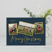 Eenvoudig script, pretkerst 3 Foto Collage Gold Folie Feestdagenkaart (Staand Voorkant)