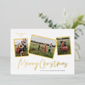 Eenvoudig script, pretkerst 3 Foto Collage Gold Folie Feestdagenkaart (Staand Voorkant)