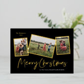 Eenvoudig script, pretkerst 3 Foto Collage Gold Folie Feestdagenkaart (Staand Voorkant)