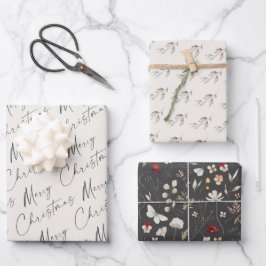Eenvoudig Script Prettig Kerstfeest Boho Wildbloem Inpakpapier Vel