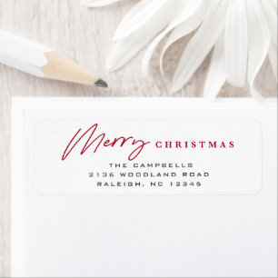 Eenvoudig Script Prettig Kerstmis Rood Retouradres Etiket