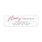 Eenvoudig Script Prettig Kerstmis Rood Retouradres Etiket (Voorkant)