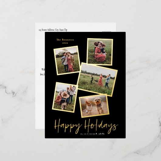 Eenvoudig script Prettige Feestdagen 3 Foto Collag (Voorkant / Achterkant)