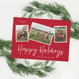 Eenvoudig script Prettige Feestdagen 3 Foto Collag Feestdagenkaart