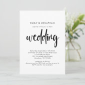 Eenvoudig Script QR Code Black White Wedding Kaart (Staand voorkant)