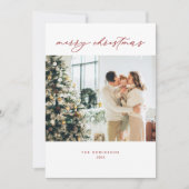Eenvoudig script Red White, kerstfoto Feestdagenkaart (Voorkant)