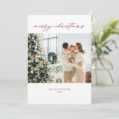 Eenvoudig script Red White, kerstfoto Feestdagenkaart (Staand voorkant)