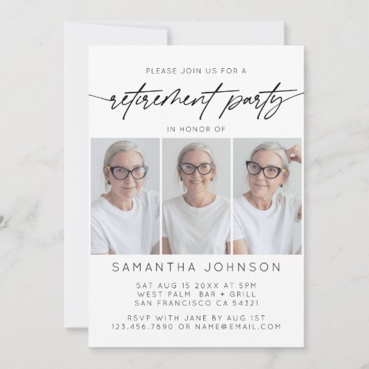 Eenvoudig Script Retirement Party 3 Fotocollage Kaart (Voorkant)