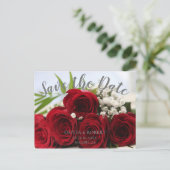 Eenvoudig script - rode rozen Save the Date Briefkaart (Staand voorkant)