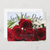 Eenvoudig script - rode rozen Save the Date Briefkaart (Voorkant / Achterkant)