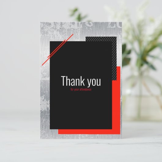 Eenvoudig script rood zwart grijs, en witte strepe bedankkaart (Staand voorkant)