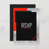 Eenvoudig script Rood, zwart, grijs  witte strepen RSVP Kaartje (Voorkant / Achterkant)