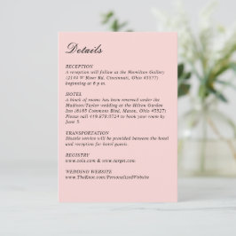 Eenvoudig Script Roze Bruiloft Klein Verticaal Informatiekaartje