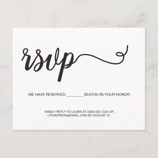 Eenvoudig Script RSVP Trouwstoel Gereserveerd Informatiekaartje (Voorkant)