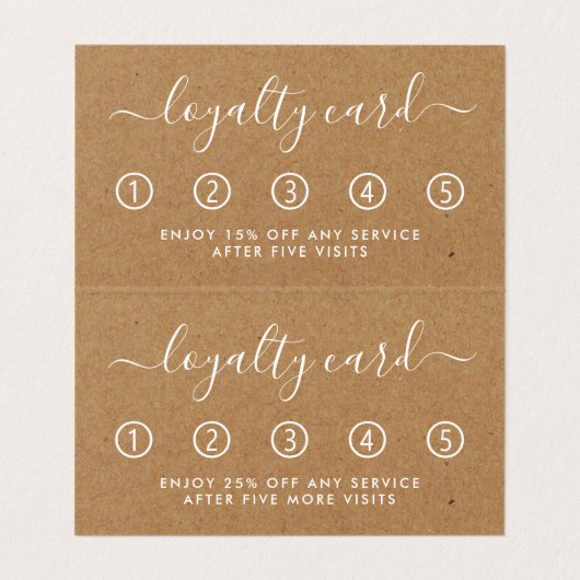Eenvoudig script - Rustic Kraft Double Loyalty Visitekaartje (Binnenkant ongevouwen)