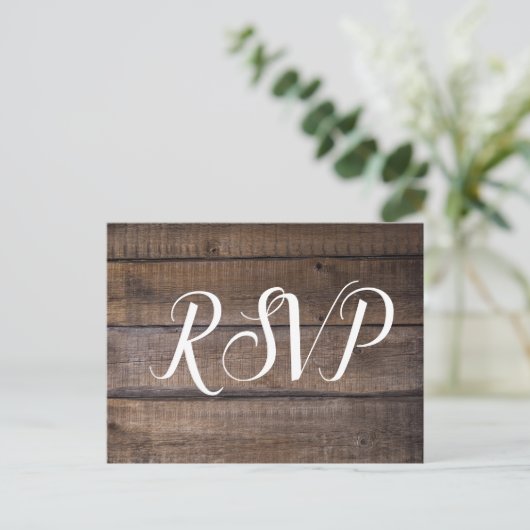 Eenvoudig script Rustic Wedding RSVP Briefkaart (Staand voorkant)