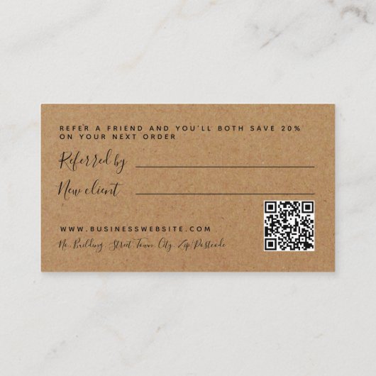 Eenvoudig Script Rustieke Land Kraft Referral Kaar Informatiekaartje (Achterkant)