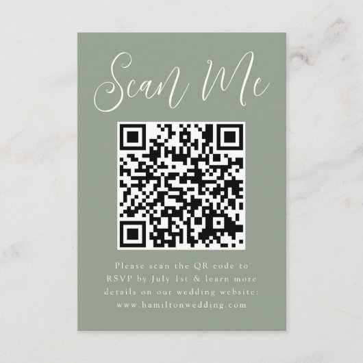 Eenvoudig script Sage Green QR Code Weduwschap RSV Informatiekaartje (Voorkant)