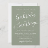 Eenvoudig Script Sage Green White Wedding Kaart (Voorkant)